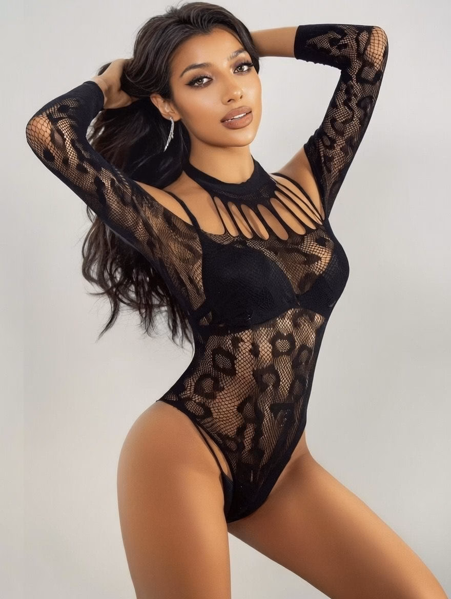 Siyah File Leopar Kadın Body - Görsel 1
