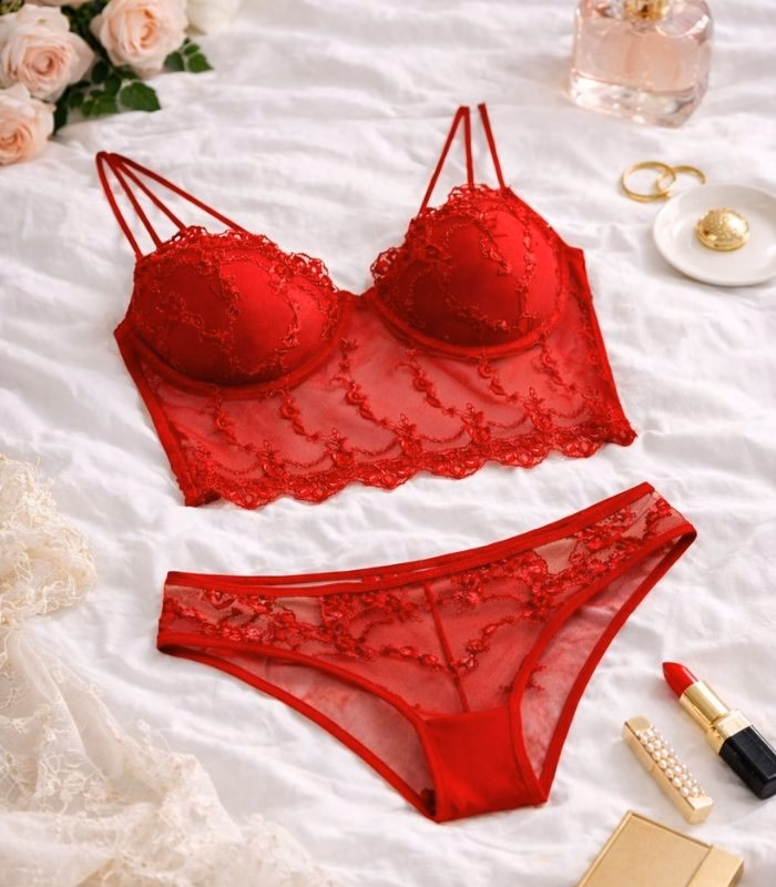 Kırmızı Kadın Bralet Takımı - Görsel 3